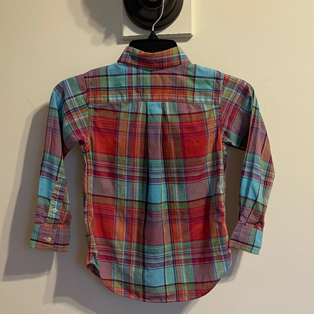Ralph Lauren Boys Size 5 Madras Plaid Shirt Cotton Button Down Pony Preppy